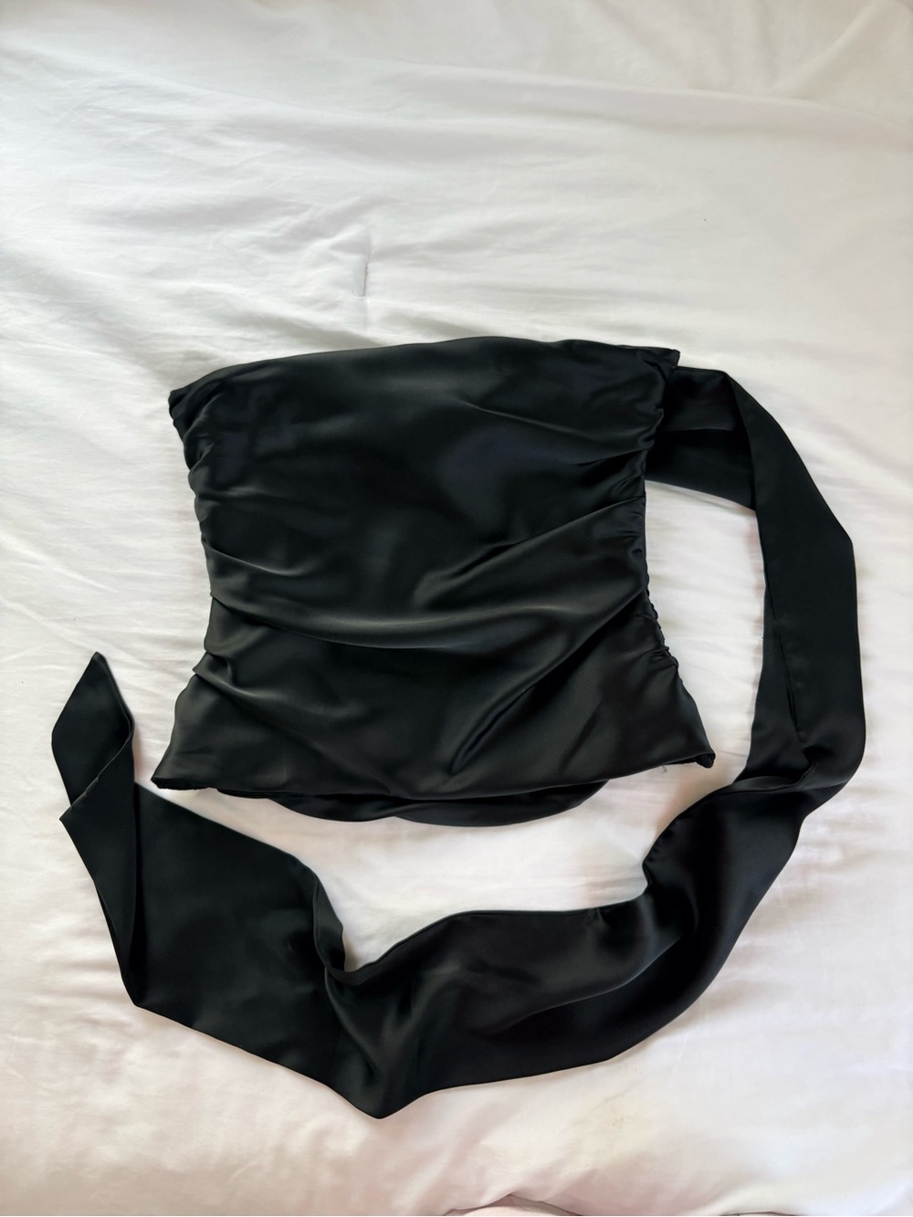 Zara black satin tube top with attached scarf